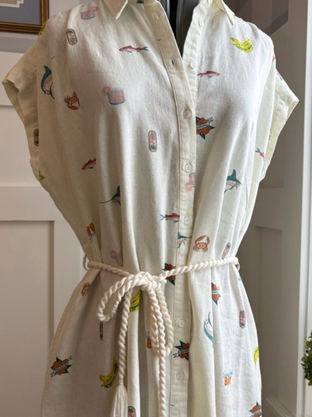 Joie Cream Dress with Nautical Accents and Rope Belt - Picture 3 of 5